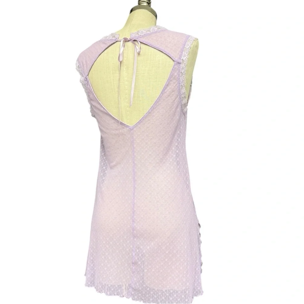 Frederick’s of Hollywood Lavender Lace Mesh Slip Dress Size Large Romantic Mesh